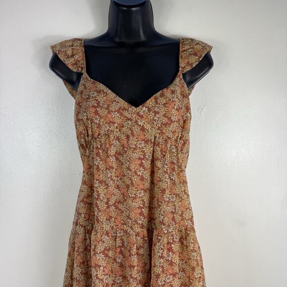 Madewell‎ Georgette Ruffle Sleeve Tiered Midi Dress Daisy Meadow Size 8 Floral - Picture 3 of 16